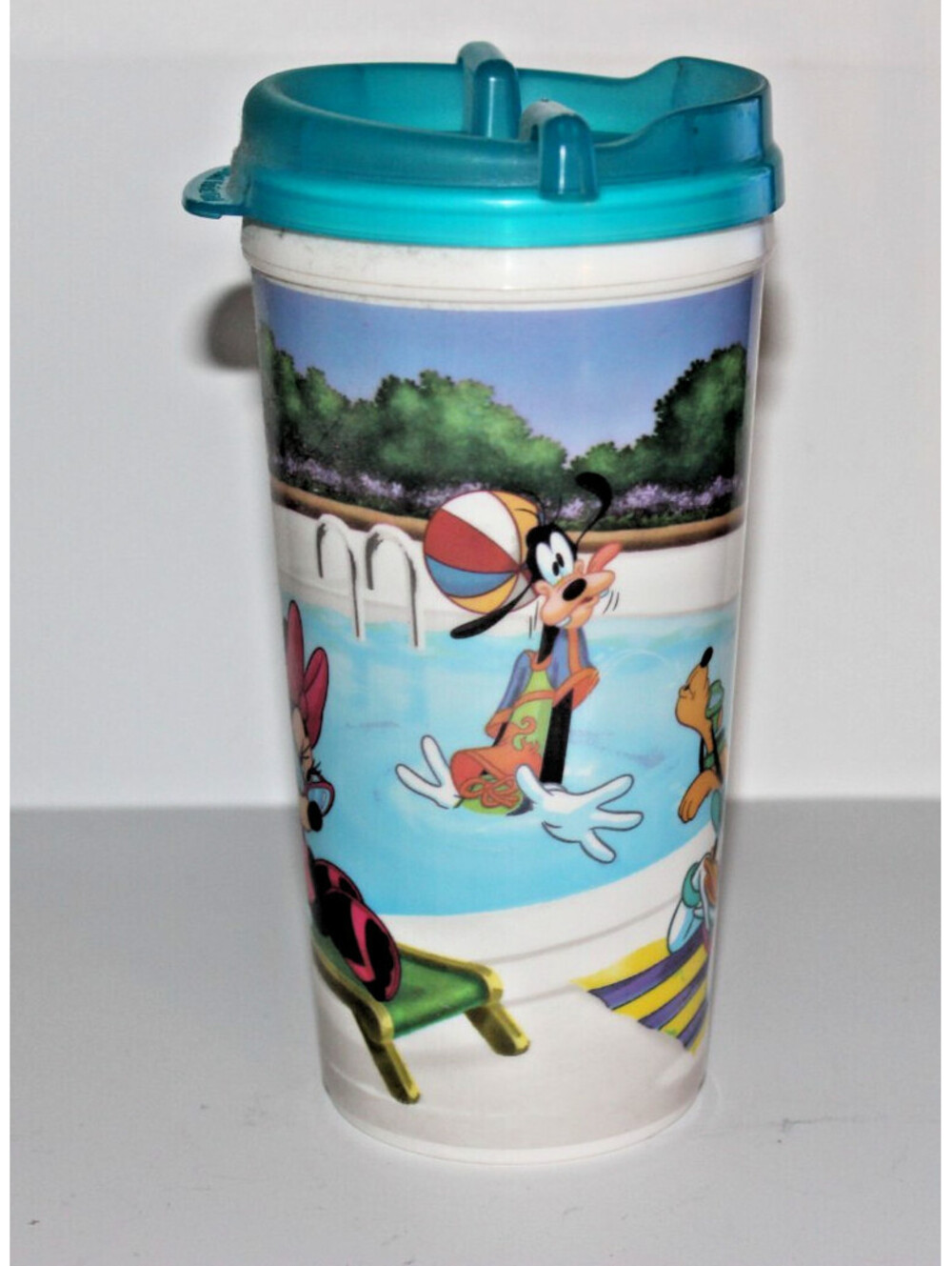Disney Parks Mickey & Friends Pool Tumbler Travel Mug 7" Flip Lid Teal New
